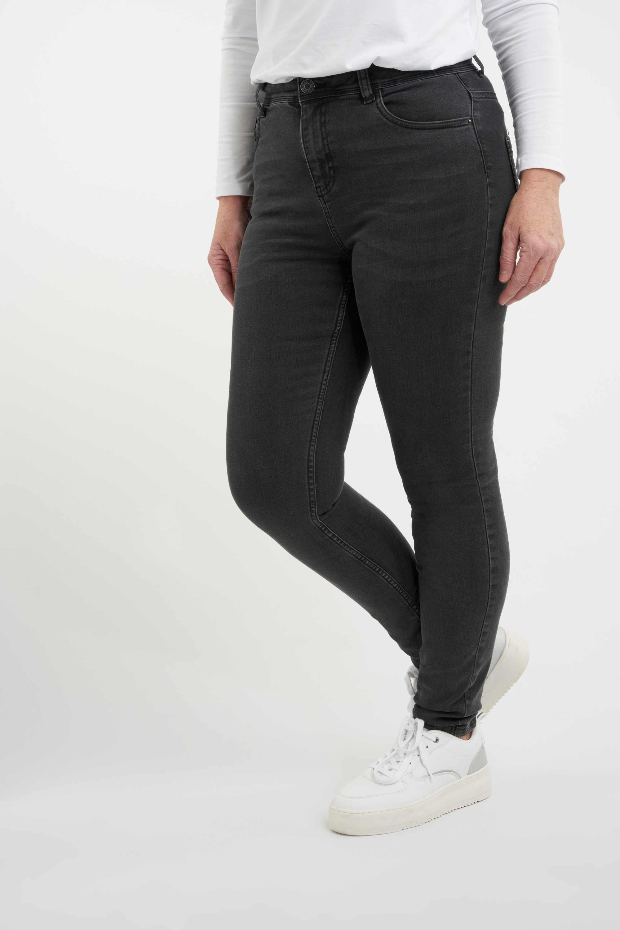 Ik geloof Monografie Bourgeon Dames Skinny leg high waist jeans CHERRY Donker grijs bij MS Mode®